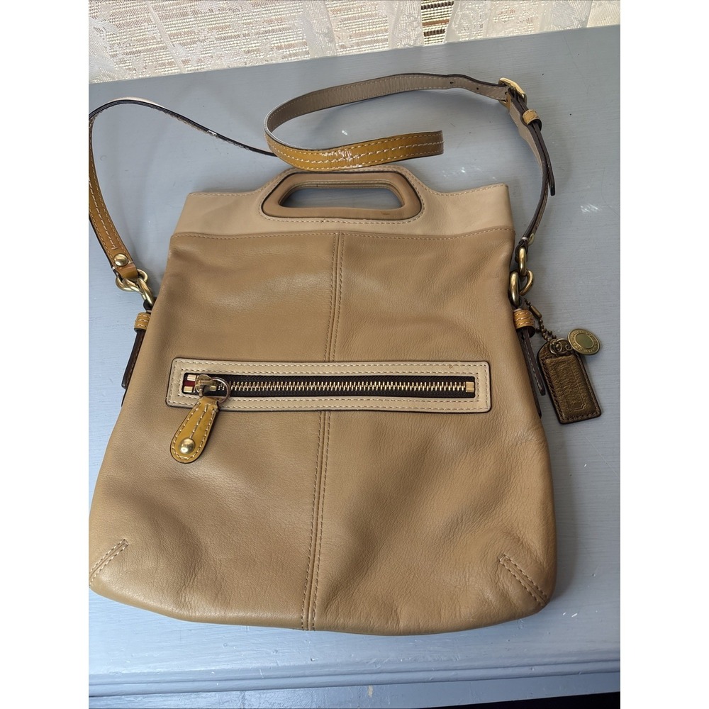 COACH Tan Leather, Bonnie Cashin Style Fold-Over Crossbody Bag, Hang Tag, 13388